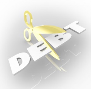 Debt Word Scissors Cutting Costs Money Owed
